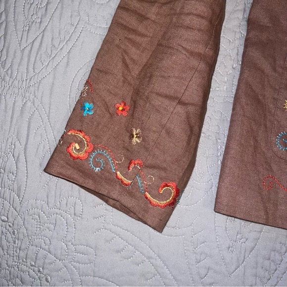 Silk Land Linen Beaded Embroidered Blazer Jacket size 6 Brown - Picture 6 of 11
